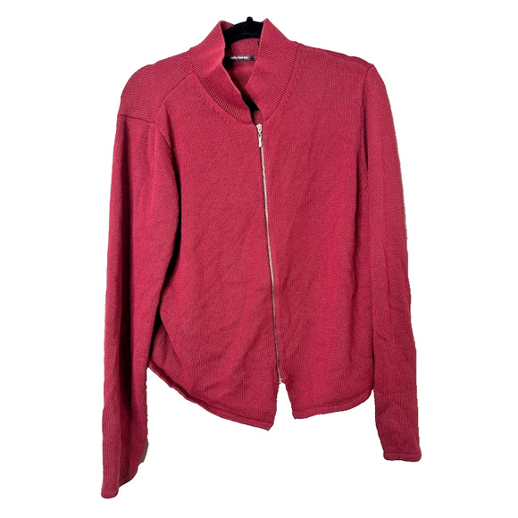 Daisy Fuentes Womens XL Sweater Cardigan Full Zip Red Mock Neck Burgundy - Picture 1 of 7
